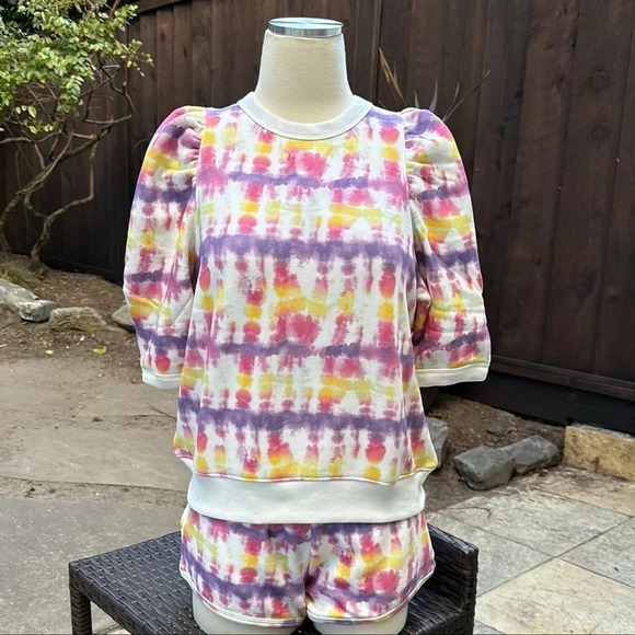 Worthy Threads PUFF SLEEVE CREW NECK IN SUNSET TIE DYE - Picture 4 of 7